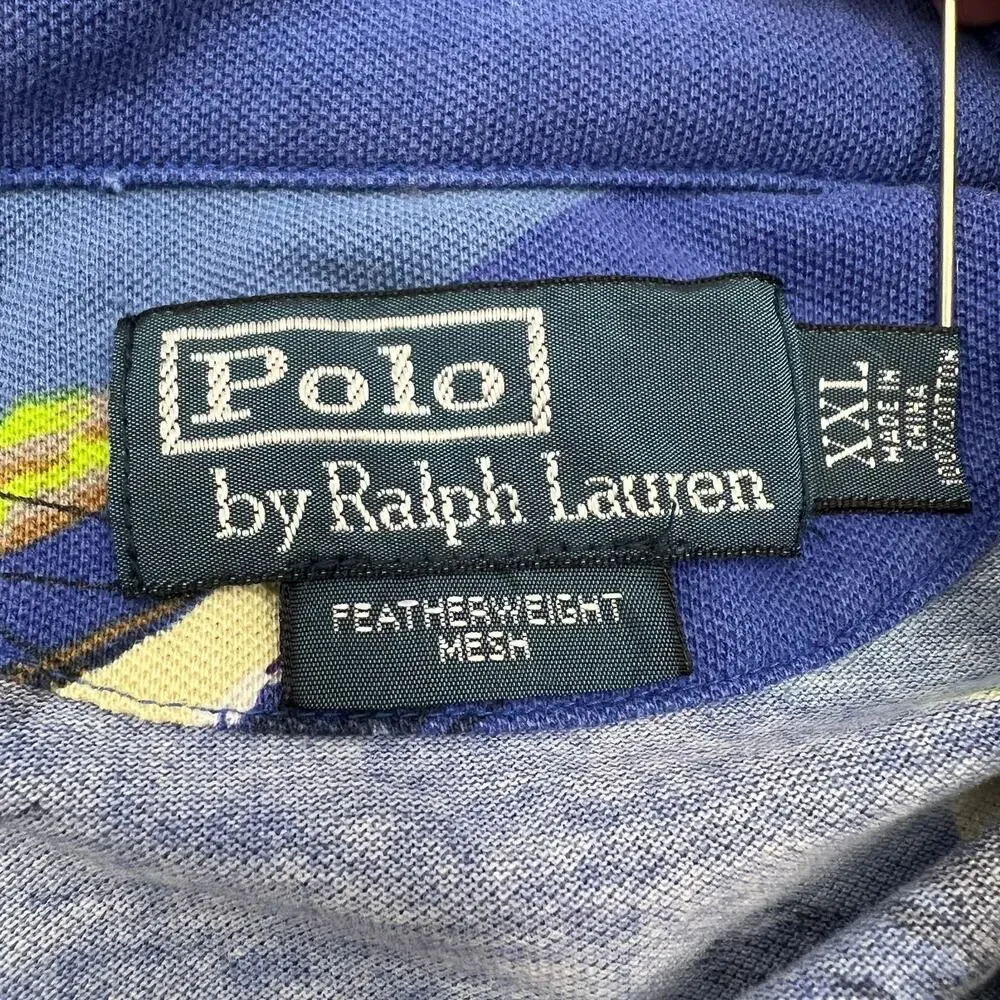 Vintage Polo Ralph Lauren Printed Polo Shirt Blue Abstract Sailing Motif Cotton